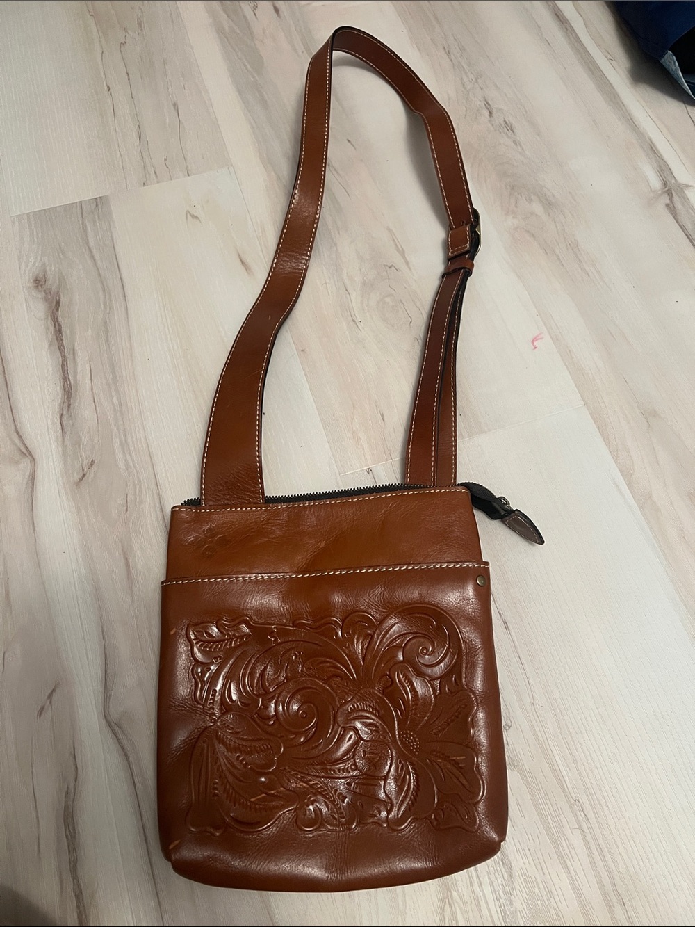 Patricia Nash Leather Embossed Crossbody Bag - Brown